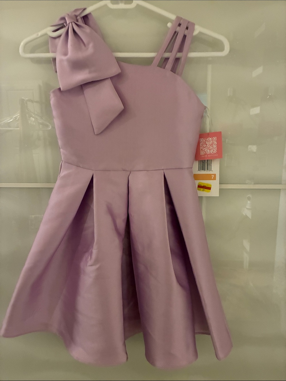 Rare Editions Lavender One-Shoulder Bow Party Dress